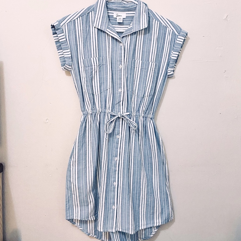 Japna XS Casual Striped Blue and White Button-Up Dress